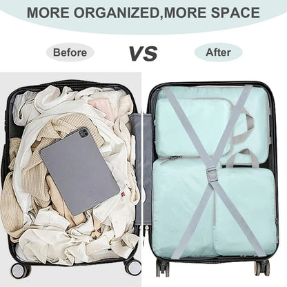 Compression Bags for Travel 4 Pcs Compression Travel Organiser Suitcase Organizer Bags Set Packing Cubes Travel Double-Stitched