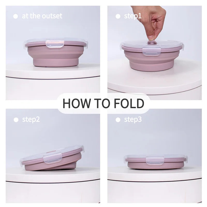 4 Pcs Food Storage Folding Lunch Box Silicone Portable Microwave Lunch Box Salad Fruit Food Container Storage Tableware Picnic