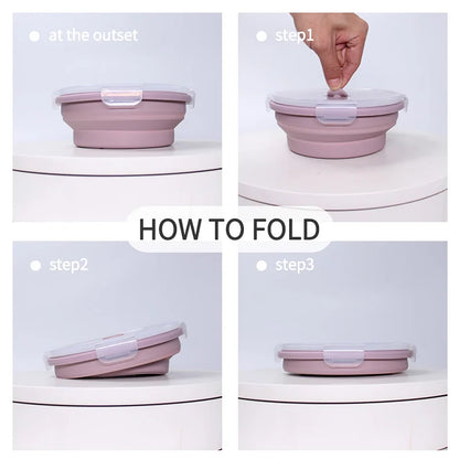 4 Pcs Food Storage Folding Lunch Box Silicone Portable Microwave Lunch Box Salad Fruit Food Container Storage Tableware Picnic