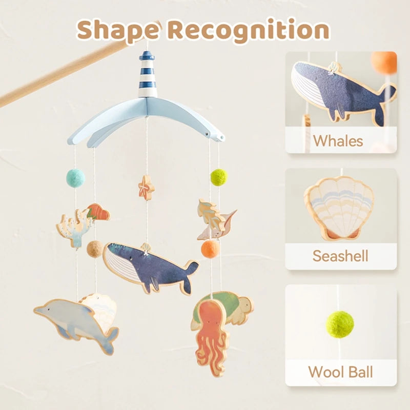 Baby Crib Mobiles Bed Bell Cartoon Felt Whale Rattles Toys Newborn Music Box Hanging Toys Holder Bracket Infant Crib Toys Gifts