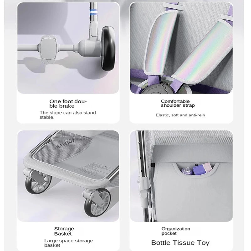 Lightweight Stroller Foldable Sitting and Reclining Pocket Stroller 0-6 years old Children's Outing Travel Stroller