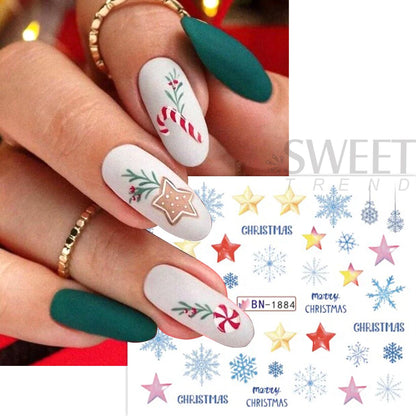 12pcs Christmas Crystal Ball Nail Sticker Winter Cartoon Nail Decal Letter Pine Leaf Snowflake Slider Decoration Watermarks JIBN