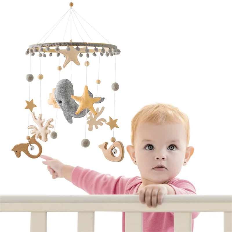 Baby Rattle Toys 0-12 Months Wooden Bed Bell Whale Animals Pendant Newborn Music Box Bed Bell Hanging Toys Crib Mobile Wood Toys