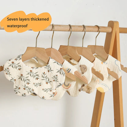 New Thickened 7 Layers Cotton Waterproof Baby Bibs Cute Print Saliva Towel Newborn Burp Cloths for Boys Girls Feeding Drool Bib