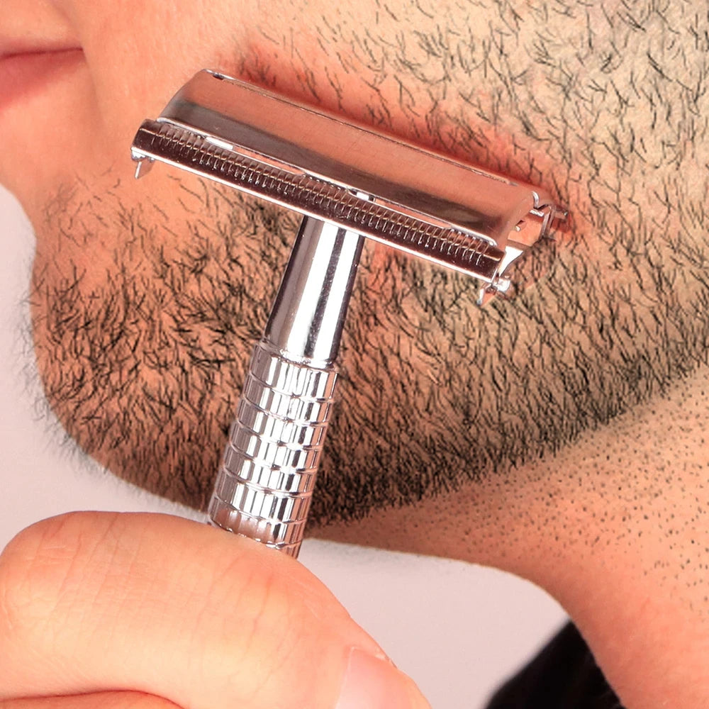 Double Edge Beard Hair Shaver Set Men's Traditional Classic Beard Razor Shaver Stainless Steel Safety Mens Trimmer Blades Box