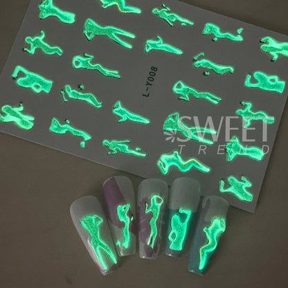 3D Black Human Silhouettes Nail Stiker Luminous Blooming Design Ghost Demon Cat Angel Butterfly DIY Slider Nail Foils Decoration