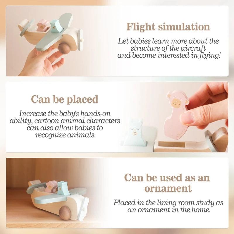Montessori Baby Wooden Building Blocks Toys Aircraft Manned Model Toys Wood Adornment Toys Baby Hand-Eyes Coordination Toys Gift