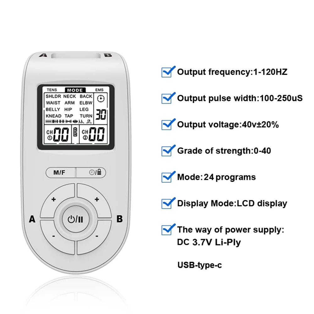 Therapy Massager Electric Muscle Stimulator Household 24 Modes 40 Gears Dual Pulse Dual Output Physiotherapy Device Portable