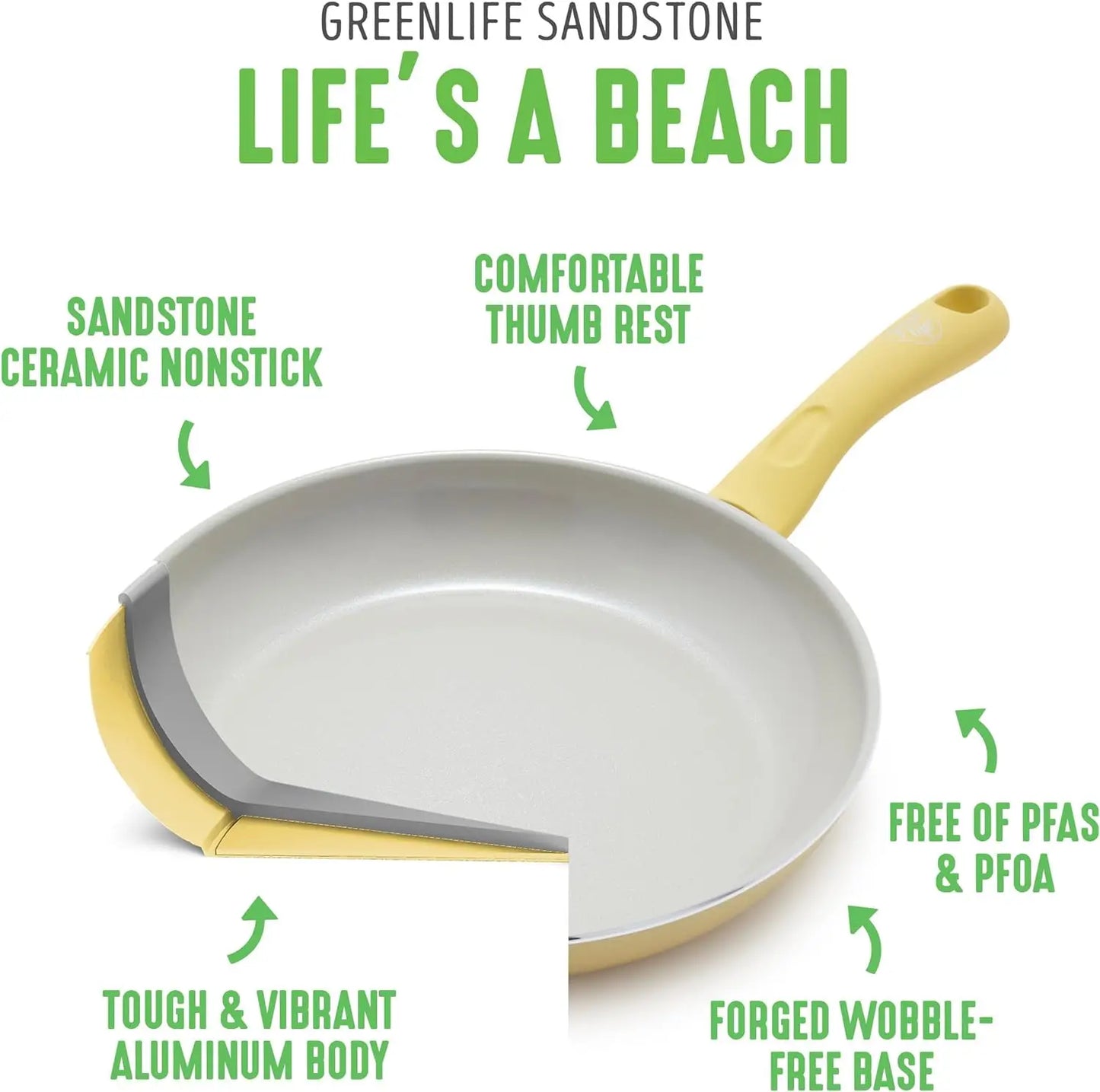 Sandstone Healthy Ceramic Nonstick, 15 Piece Kitchen Cookware Pots and Frying Sauce Pans Set, PFAS- Free, Dishwasher Safe