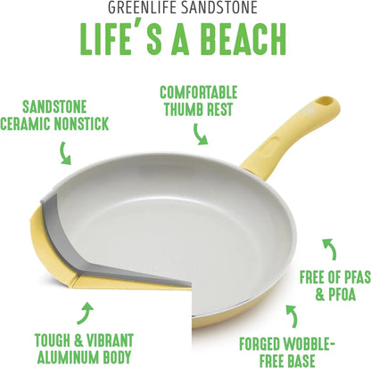 Sandstone Healthy Ceramic Nonstick, 15 Piece Kitchen Cookware Pots and Frying Sauce Pans Set, PFAS- Free, Dishwasher Safe