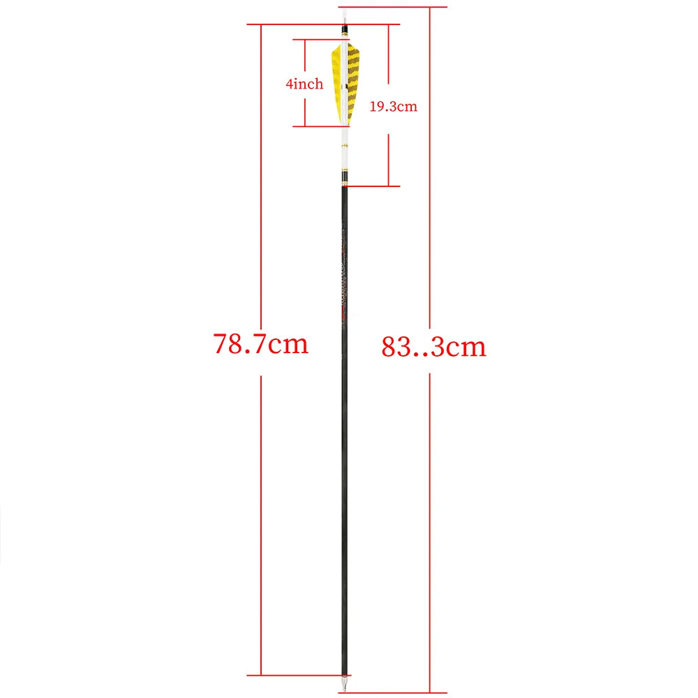 6/12pcs 32.8" Archery Pure Carbon Arrow Spine250-600 SHARROW Target Shooting Arrows with Sticker Outdoor Bow Hunting Accessories