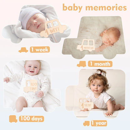 Wooden Baby Milestone Card For Newborn Baby Photography Engraved Age Milestone Wood Card Month Sticker Newborn Gifts