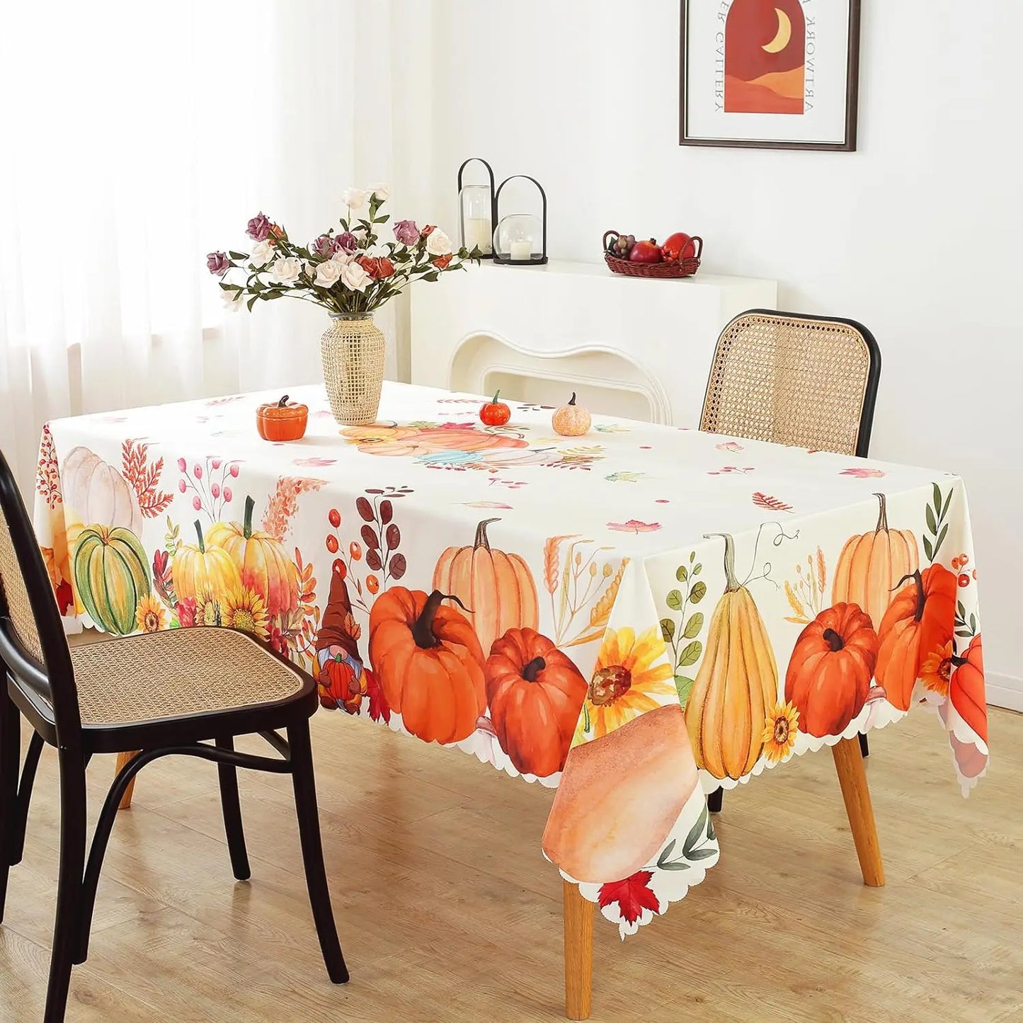 Fall Pumpkin Tablecloths Thanksgiving Halloween Autumn Flower Maple Leaf Waterproof Table Cover Wedding Party Dining Table Decor