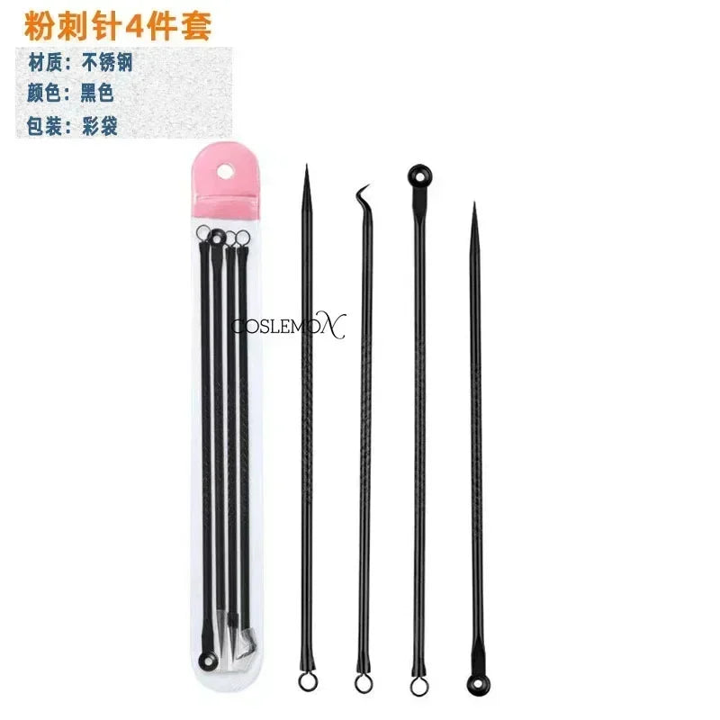 4pcs/set Stainless Steel Acne Needle Face Care Blackhead Pimple Remover Extractor Point Clean Whitehead Blemish Skin Care Tools