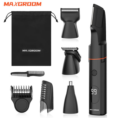MAXGROOM 4 in 1 Body Hair Trimmer Kit for Men Pubic Shaver Hair Nose Beard Trimmer Electric IPX6 Waterproof Groin Shaver for Man