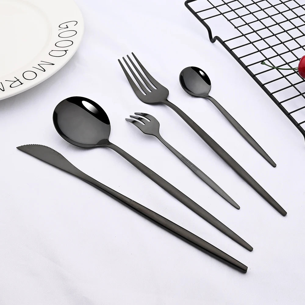 30pcs Gold Dinnerware Set Stainless Steel Steak Knife Fork Coffee Spoon Teaspoon Flatware Dishwasher Safe Kitchen Tableware Set