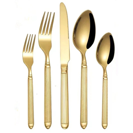 20/25/30 Pcs Classical Golden Cutlery Set Stainless Steel Gold Flatware For 4 Silver Dinnerware Knife Spoon Fork Drop Ship