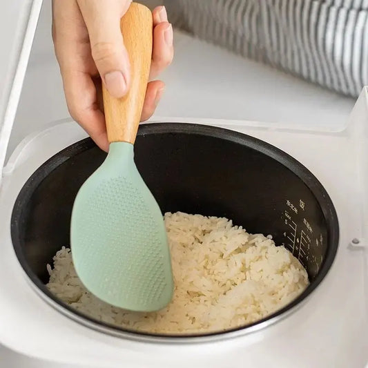 Silicone Spatula Non-stick Pan Special Household High Temperature Resistant Stir-fry Spatula Extended Wooden Handle Spatula