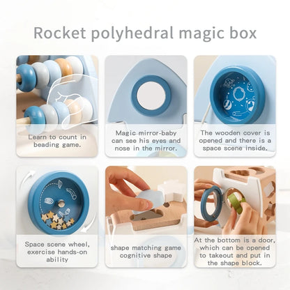 Montessori Toys Kids Wooden Rocket 5-in-1 Stacking Set Toys Baby Multifunctional Shape Cognitive Educational Block Toy Baby Gift