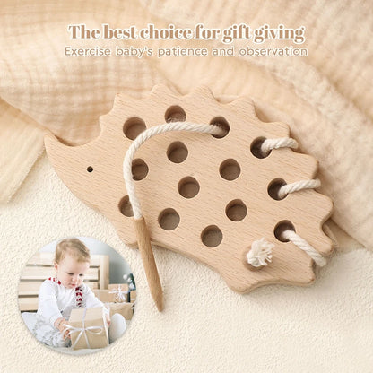 Baby Montessori Toy Wooden Educational Toy Kid Hedgehog Threading Game Fingers Flexible Training For Hand-Eye Coordination Baby