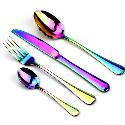 JANKNG Stainless Steel Dinnerware Set Rainbow Colorful Cutlery Dishwasher Safe Dinner Western Tableware Kitchen Accessories