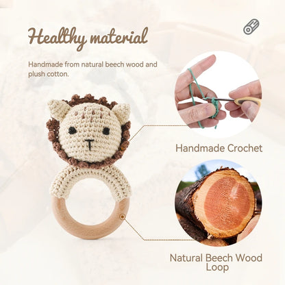 1Pc Baby Rattle Wooden Teether Music Ring Crochet Animal Rabbit Music Rattles Soother Bracelet Toddler Toys Baby Teething Gifts