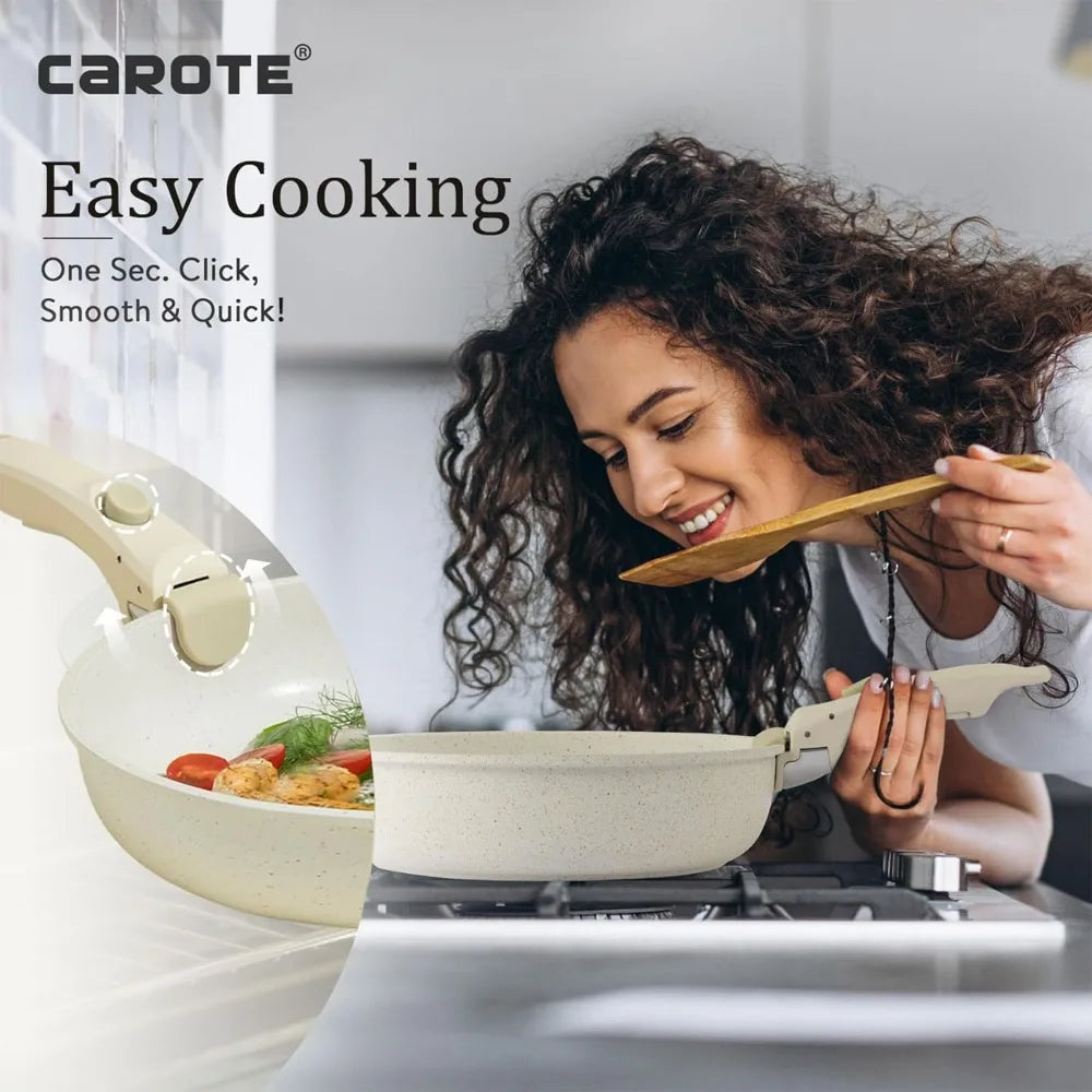 11pcs Pots and Pans Set, Nonstick Cookware Sets Detachable Handle, Induction RV Kitchen Set Removable Handle, Oven Safe
