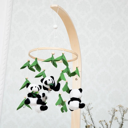 Baby Crib Bed Bell Musical Box Wooden Bed Bell Bracket Soft Felt Panda Ball Mobile Crib Infant Toys Kids Bedding Hanging Toys