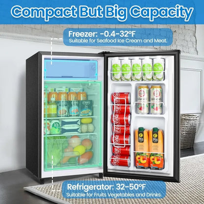 Mini Fridge with Freezer 3.2 Cu.Ft, Single Door Small Refrigerator, Energy-efficient Low Noise, Compact Fridge for Bedroom Dorm