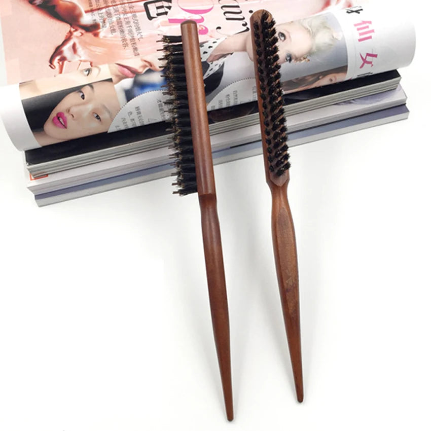 Natural Boar Bristle Hair Fluffy Comb Wood Handle Hair Brush Anti-static Barber Hair Comb Scalp Massage Hairdresser Styling Tool