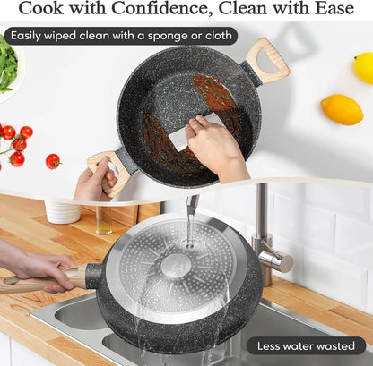 12pcs Pots and Pans Set Non Stick Kitchen Cookware Sets Induction Cookware Nonstick Granite Cooking Set with Frying Pans