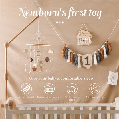Baby Wooden Crib Mobile Bed Bell Hanging Rattle Toy Newborn Music Box Bed Bell Hanging Toys Holder Bracket Infant Crib Baby Gift