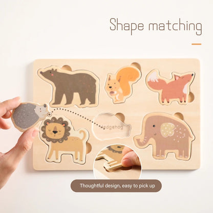Children Wooden 3D Puzzles Toys Animals Vwgetable Colorful Puzzles Matching Toys For Baby Training Cognitive Montessori Toy Kids