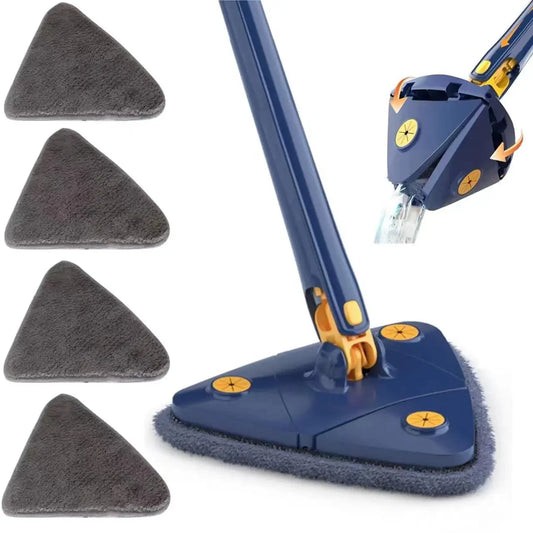 Triangle Cleaning Mop Telescopic 360° Rotatable Adjustable Microfiber Mop with 4 Mop Pads Floor Household Cleaning Ceiling