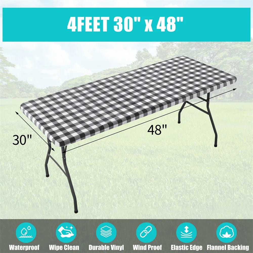 Olanly Rectangle Table Cover Elastic Waterproof Table Covers Fitted Vinyl Tablecloth For Home Party Camping Table Cloth Outdoor