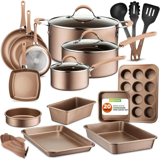 20 Piece Professional Home Kitchen Cookware and Bakeware, Pots and Pans Set Non Stick Kitchenware, Cool-Touch Handles,Non Toxic