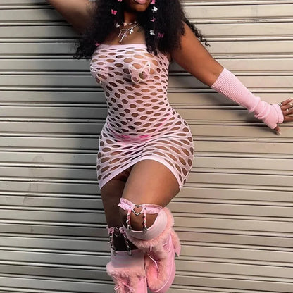 Pink Mesh Bodycon Dress