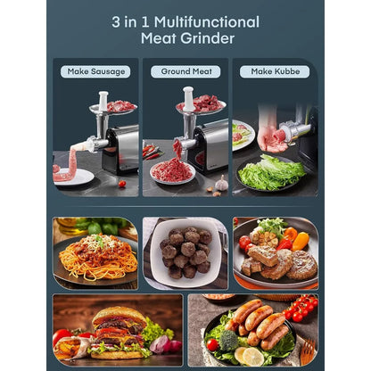 Electric Meat Grinder, Aiheal Stainless Steel Sausage Stuffer Maker with 2 Blades & 3 Plates,3 Sausage Stuffer Tubes & Kubbe Kit