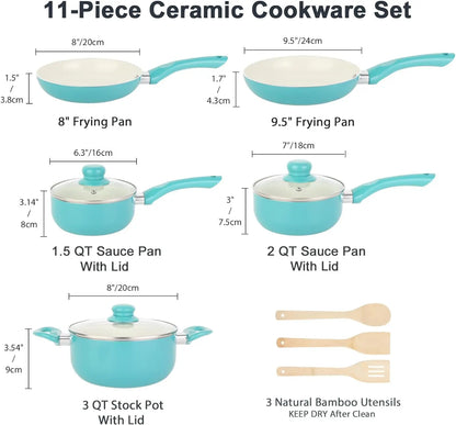 Pots and Pans Set Nonstick, 11pcs Kitchen Cookware Sets Induction Cookware, Ceramic Non Stick Cooking Set, Stay Cool Handle