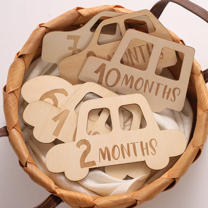 Wooden Baby Milestone Card For Newborn Baby Photography Engraved Age Milestone Wood Card Month Sticker Newborn Gifts