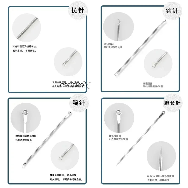 4pcs/set Stainless Steel Acne Needle Face Care Blackhead Pimple Remover Extractor Point Clean Whitehead Blemish Skin Care Tools