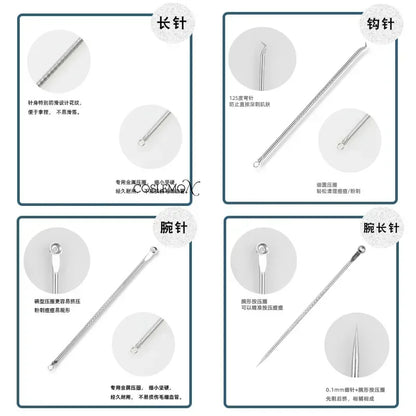 4pcs/set Stainless Steel Acne Needle Face Care Blackhead Pimple Remover Extractor Point Clean Whitehead Blemish Skin Care Tools
