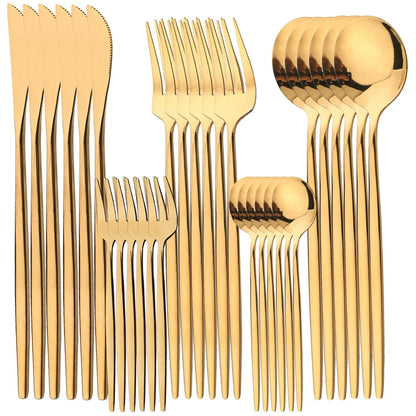 30 Piece Stainless Steel Cutlery Set | Knife Fork Tea Spoon Set