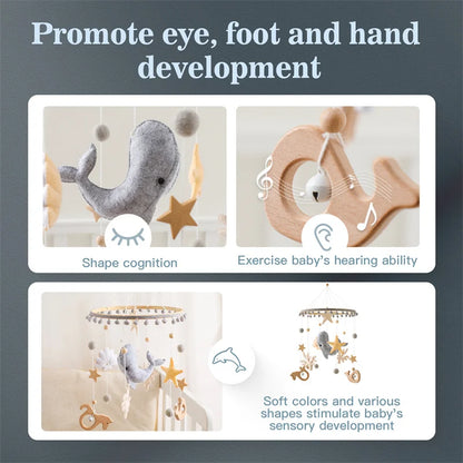 Baby Rattle Toys 0-12 Months Wooden Bed Bell Whale Animals Pendant Newborn Music Box Bed Bell Hanging Toys Crib Mobile Wood Toys
