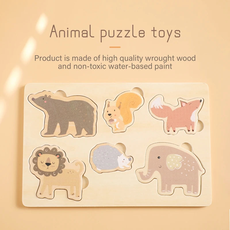 Children Wooden 3D Puzzles Toys Animals Vwgetable Colorful Puzzles Matching Toys For Baby Training Cognitive Montessori Toy Kids