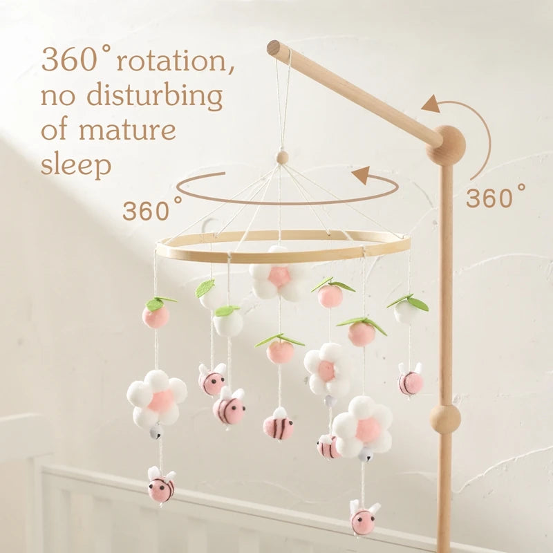 Baby Crib Bed Bell Rattle Toy 0-12 Months Wooden Mobile Cartoon Bee Bed Bell Hanging Toy Holder Bracket Infant Crib Bracket Gift