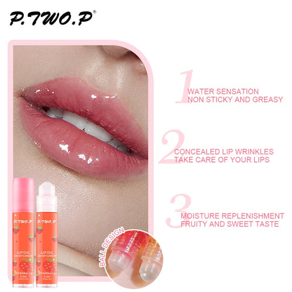 P.TWO.P Fruit Roll-On Lip Balm Makeup Strawberry Primer Moisturizing Transparent Lip Oil Long Lasting Hydrating Repair Lip Gloss