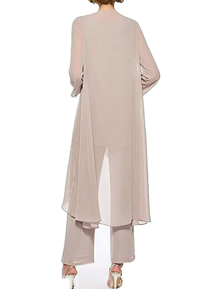 Womens 3-Pieces Set Mother of Bride Dress Party Dress Pant Suits Bussiness Elegant Formal Chiffon Plus Size for Formal Wedding