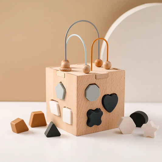 Wooden Box Toys Five-in-one Multifunctional Geometric Shape Blocks Shape Matching Toys Montessori Puzzle Education Stacking Game