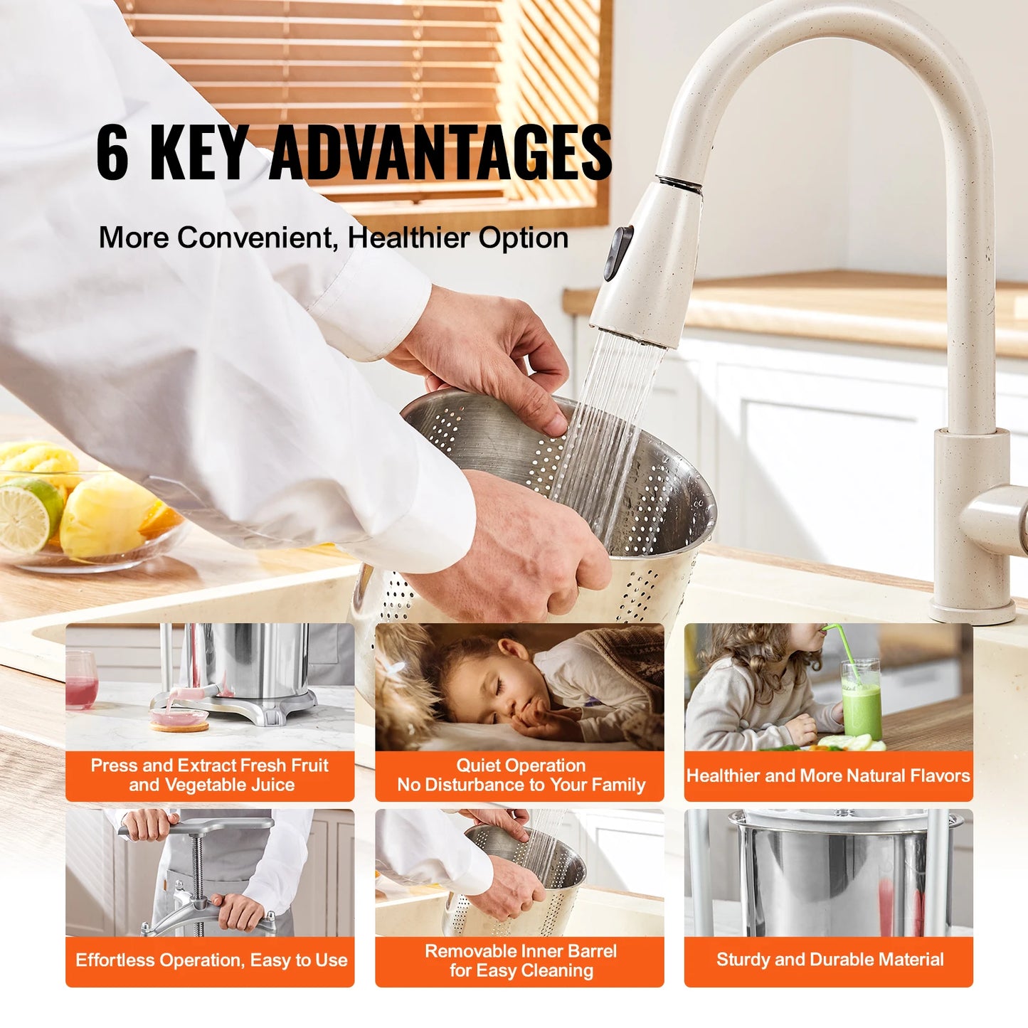 VEVOR 1.6 Gal/6L Manual Fruit Wine Press Maker Stainless Steel Household Nature Vegetables Juice Making Machine for Home Kitchen